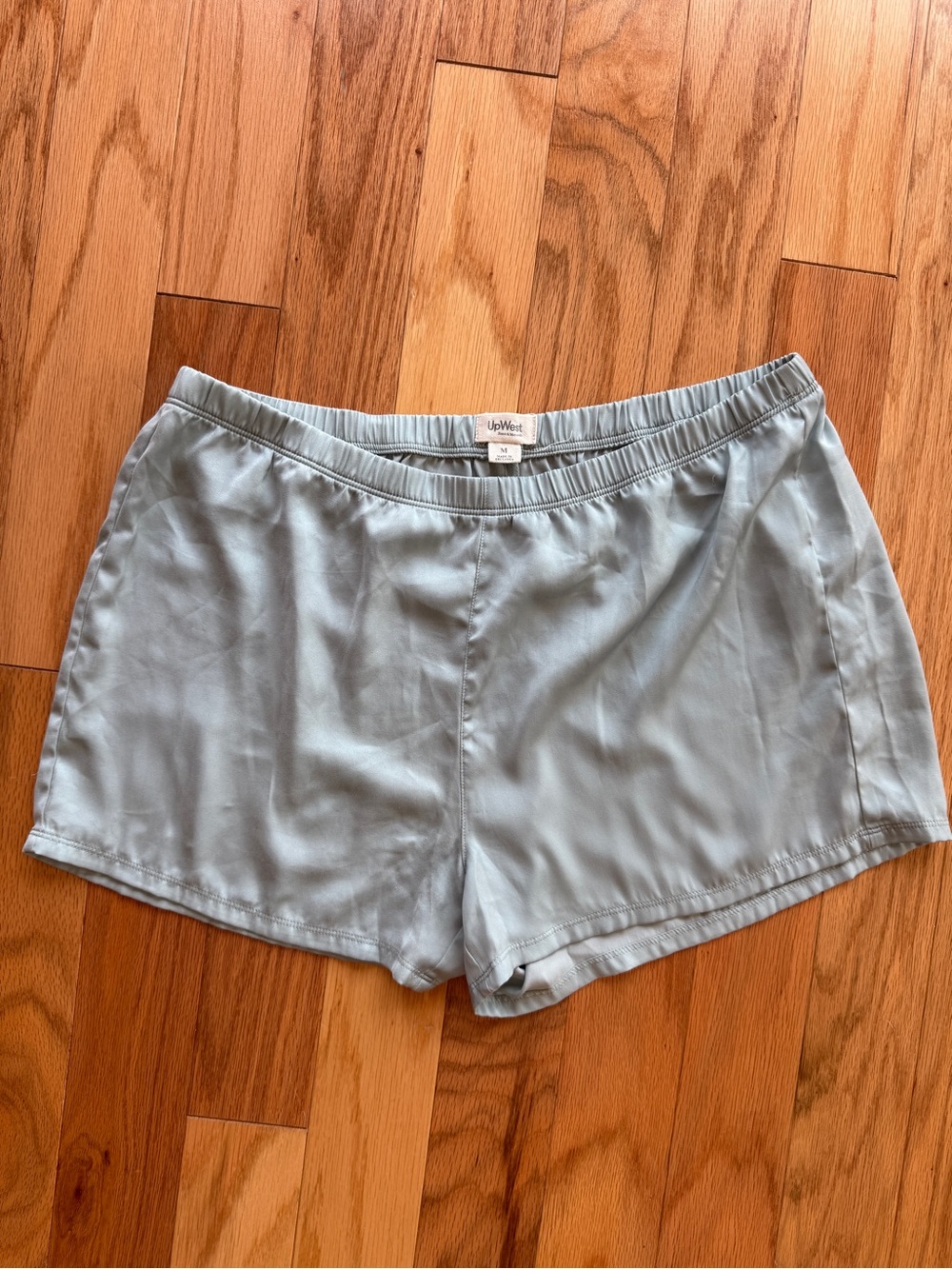 UpWest Women's Light Blue Elastic-Waist satin pajama Shorts